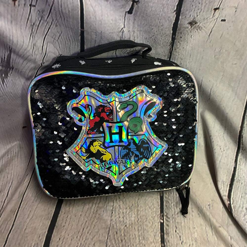 5/$20 Harry Potter Hogwarts Lunchbox Lunch‎ Bag Box Black to Silver Holo Sequins